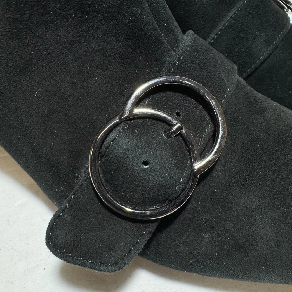 Bleecker & Bond Lacey Black Suede Leather  Heeled Booties Ankle Boots Size 7.5